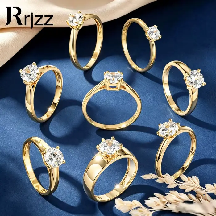 Rrjzz Solitaire – bagues de fiançailles rondes en Moissanite de couleur D pour femmes, classiques, 5-7mm, 0.5-1.25CT, bijoux de mariage, cadeaux