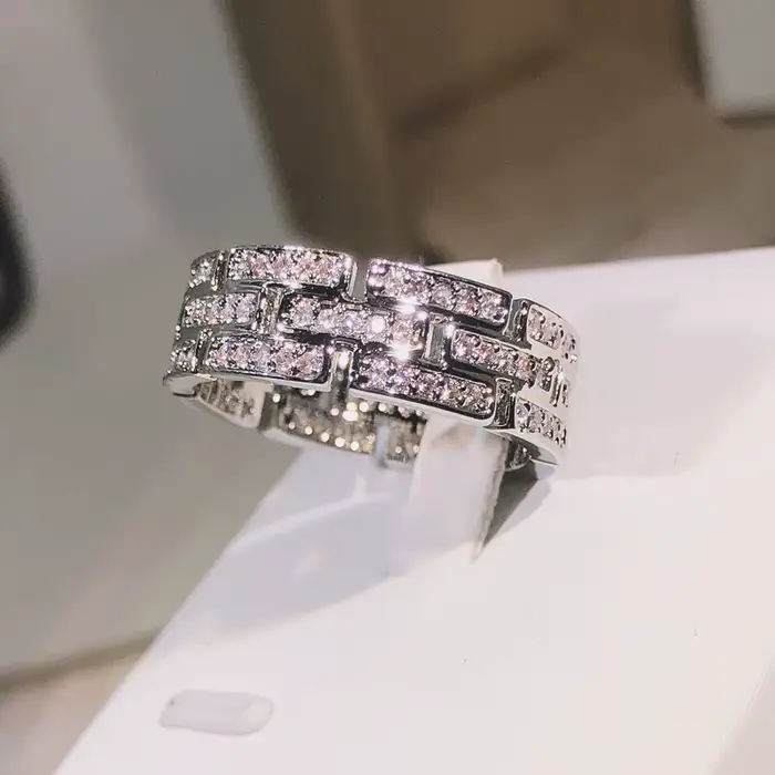 Bague multicouche en argent sterling 925 exquise AAAA + zircon blanc pour dames, fête, cocktail, bij