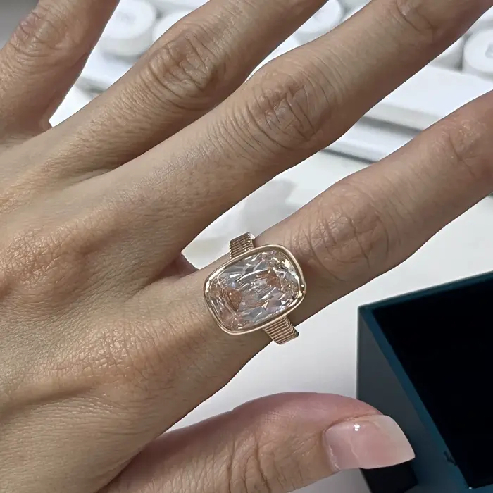 Bagues de fiançailles en or rose massif 18 carats pour femmes, avec moissanite taille coussin allongée, bijoux de fête, cadeau