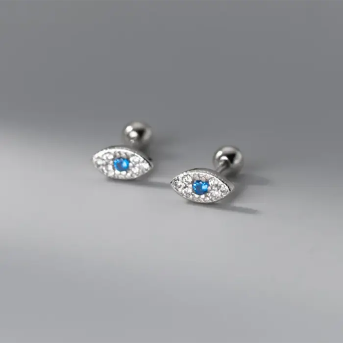 WANTME 925 en argent Sterling mode bleu Zircon oeil du diable vis perles boucles d'oreilles pour les femmes Simple mauvais œil Piercing bijoux