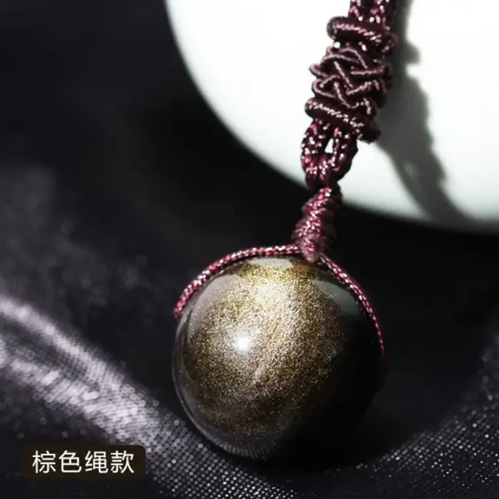 Pendentif en obsidienne dorée naturelle sculptée à la main pour hommes et femmes, collier en obsidie