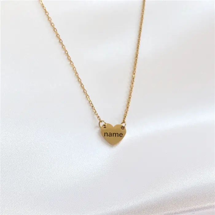 Collier pendentif coeur en acier inoxydable pour femme, personnalisé, voies latérales gravées, bijou