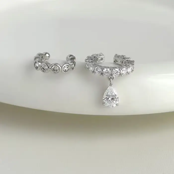 Boucles d'oreilles à Clip en perles de zircone pour femmes, couleur argent, manchette d'oreille géom