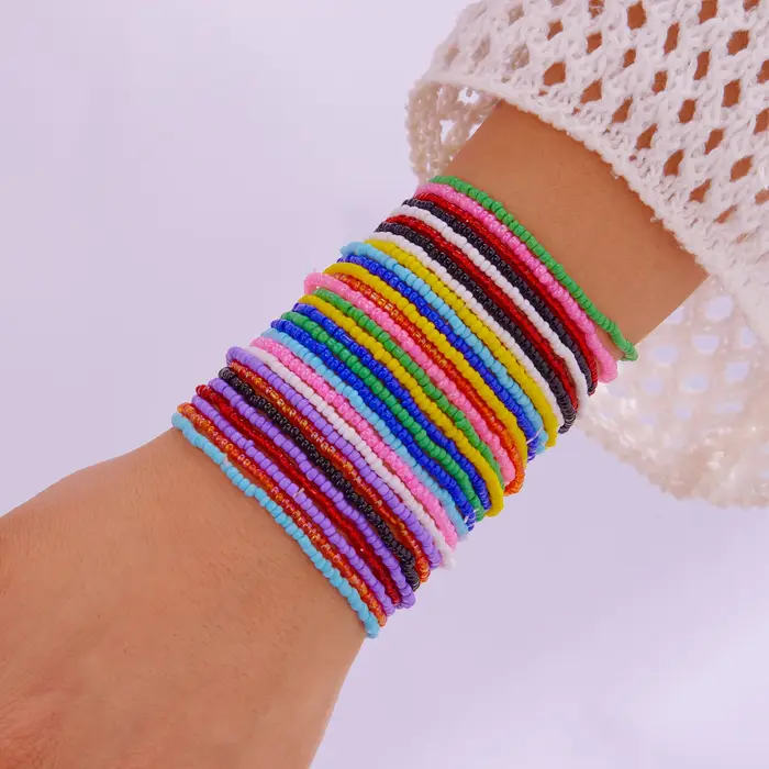 Ensemble de Bracelets bohème en perles de riz colorées pour femmes, extensible, réglable, chaîne enr
