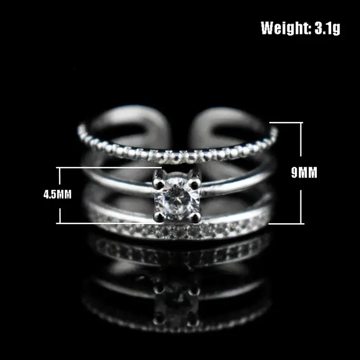 Bague Multicouches en Argent Sterling 925 et Zircon AAA pour Femmes, Style Hiphop/Rock, Redimensionnable, Idéale pour Soirées et Cadeaux Spéciaux
