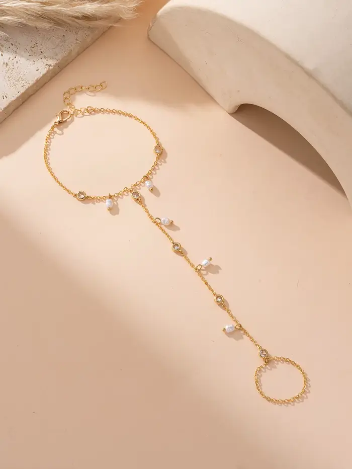 Mini bracelet à breloques en imitation de perles pour femmes, élégant, lié au doigt, minimaliste, ca