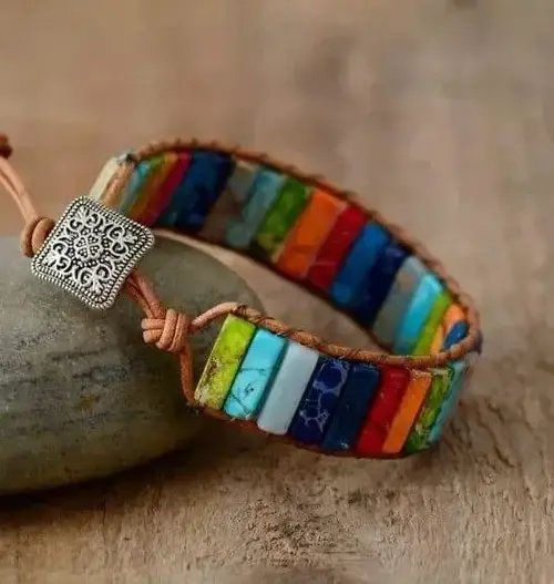 Bracelet en Pierre Colorée et Positive, Personnalisé, Brodé