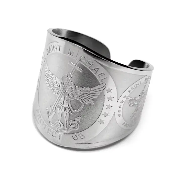 Arcange Michael bague pour femmes hommes acier inoxydable or argent couleur Saint nous protéger anne