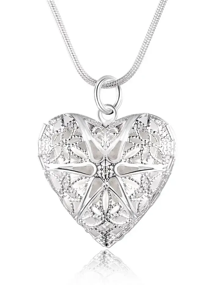 Collier en argent sterling 925 avec pendentif cœur pour femmes, bijou classique pour soirées et occasions spéciales
