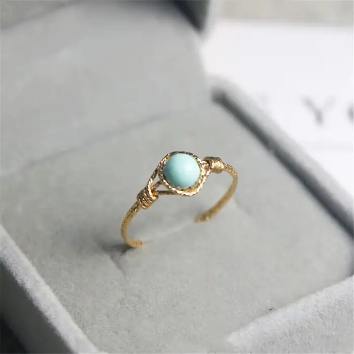 Bague en or naturel Turquoise 14K pour femmes, bijoux faits à la main, style Boho minimaliste