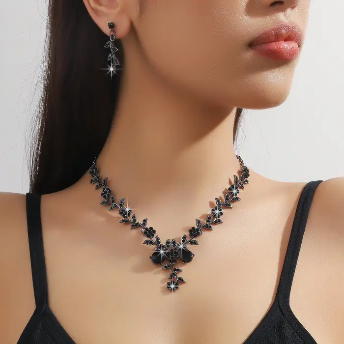 Ensemble de bijoux au design floral élégant, bijoux tendance pour les fêtes, décoration de vêtements