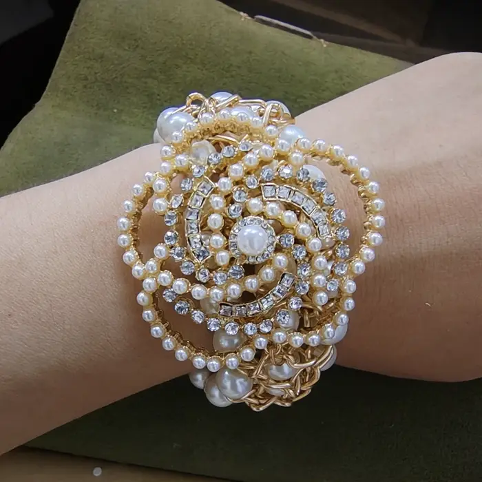 Bracelet de luxe en perles de cristal élastiques faites à la main, fleur de camélia, bijoux pour fem