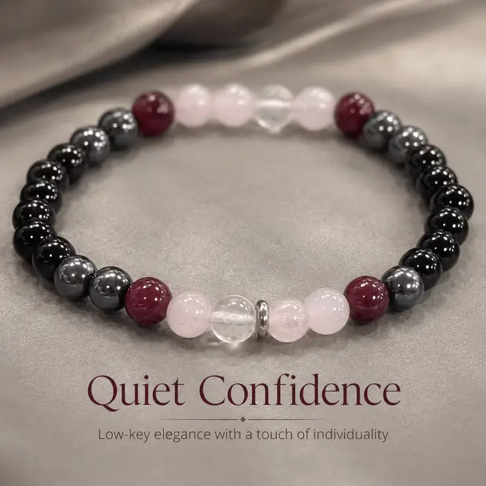 Bracelet de perles rondes noires et roses, bracelet élastique avec accent bordeaux, bijoux perlés si