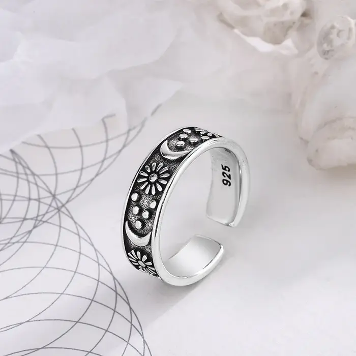Bagues soleil et lune en argent Sterling 925 pour femmes