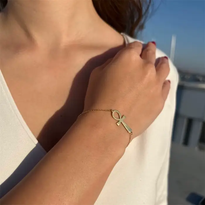 Bracelet Ankh minimaliste de l'egypte ancienne pour femmes, couleur or, chaîne de poignet croisée en acier inoxydable, bijoux égyptiens Vintage
