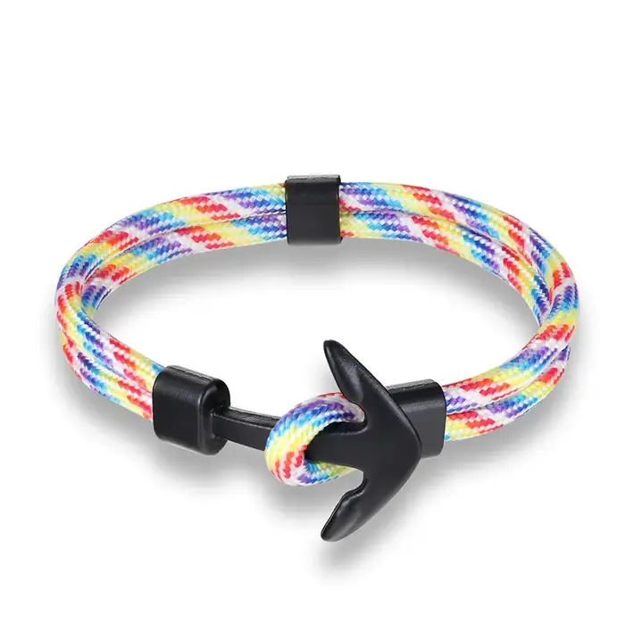 Nouvelle mode tissé multicouche noir ancre Bracelets hommes espoir