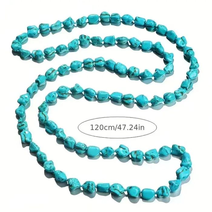 Collier sans fin de perles turquoise pour femmes et adolescentes