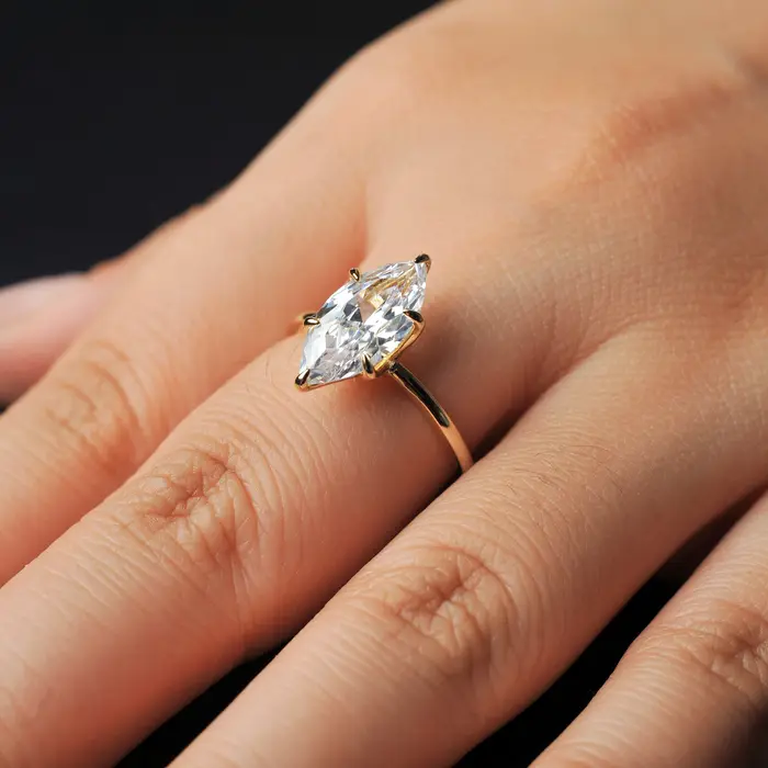 Bague de fiançailles solitaire Potiy Vintage 9ct 5A en zircone cubique de forme marquise pour femme