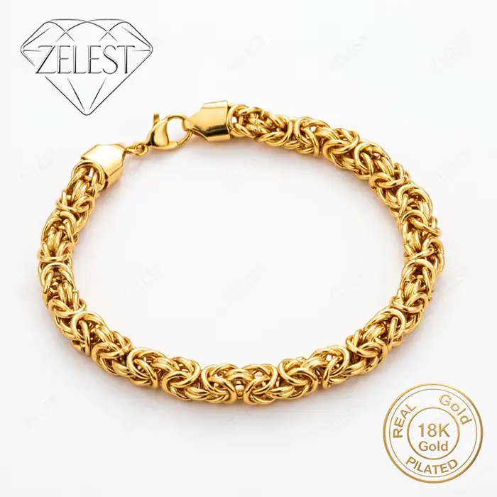 Bracelet tressé exquis en argent sterling 925 plaqué or 18 carats de 8 pouces pour hommes et femmes,