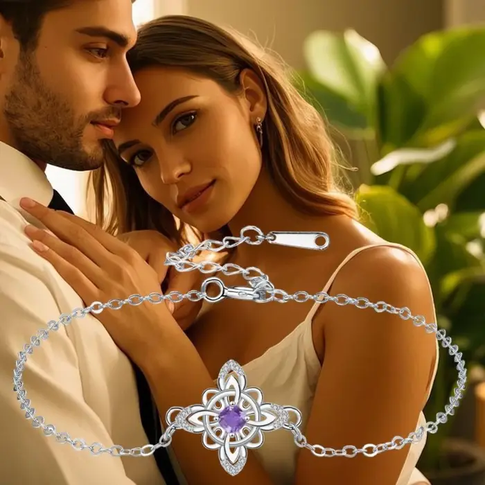Bracelet noeud de sorcière en argent thaïlandais avec amulette de Protection en zircone cubique violette