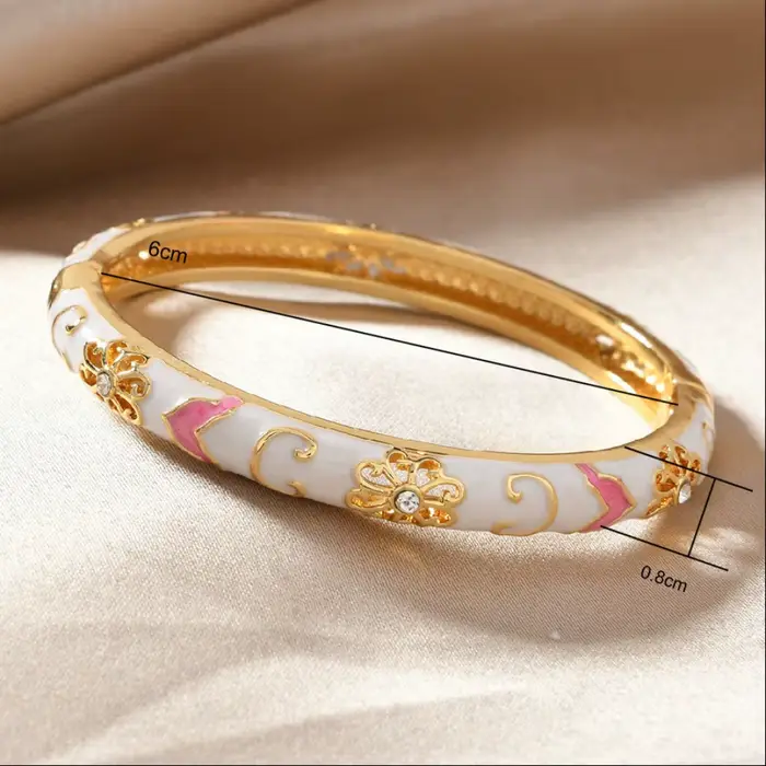 Bracelet Manchette de Luxe Style Ethnique Doré avec Fleurs Émaillées Multicolores et Zircons pour Femme Occasions Spéciales Bagues Colliers Boucles d'Oreilles Bijoux Bohèmes