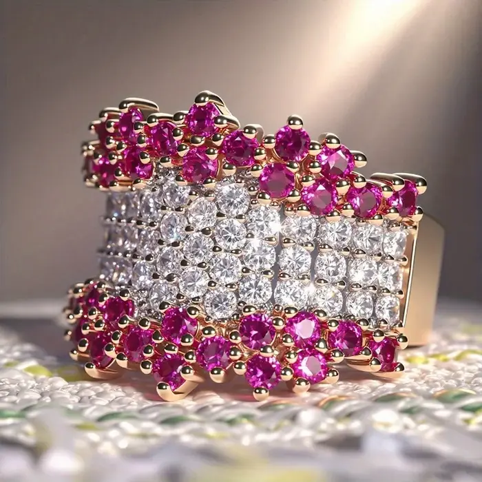Bague en laiton sertie de zirconium multi-couleurs pour femmes élégantes occasions spéciales et formelles