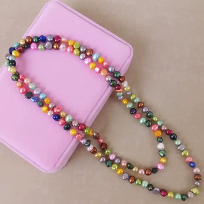 Collier long multicouche en perles d'eau douce naturelles de 5-6 mm, de forme irrégulière, de 120 cm