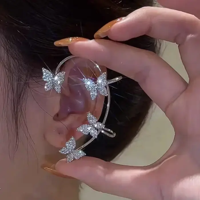 Boucles d'oreilles à Clip papillon en feuille de métal plaqué argent pour femmes