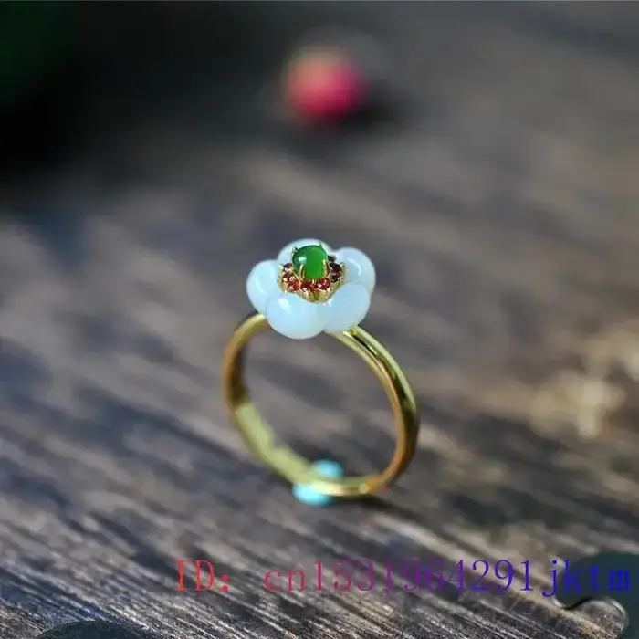 Bague en fleur de jade MC bijou de jade naturel réglable cadeau pour femme occassions spéciales traditionnelle alliance de mariage elegance et symbole de pureté