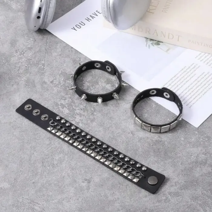 Bracelet gothique Punk noir pour hommes et femmes