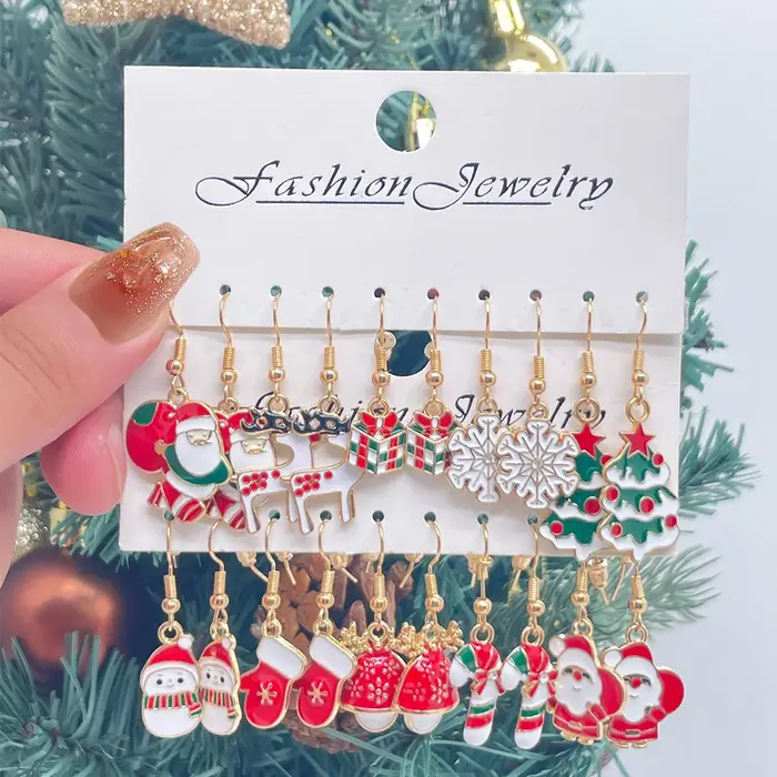 Boucles d'oreilles sapin de Noël et flocon de neige pour dames, pendentif levier, bijoux de vacances