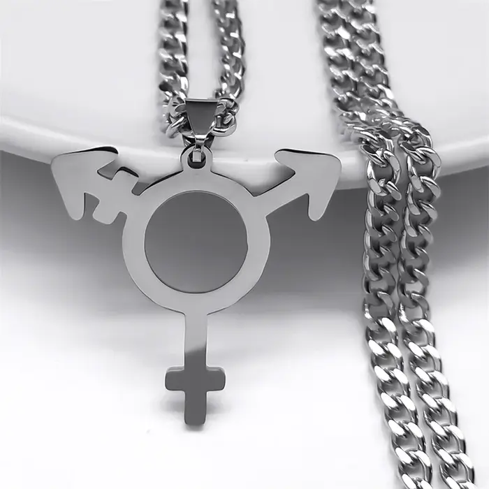 Collier pendentif triangle en acier inoxydable pour hommes et femmes, bijoux transgenres, Symdangers