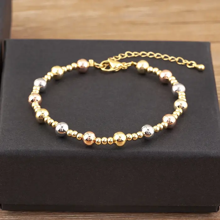 Nidin-Bracelets à main en cuivre avec perles rondes pour femme, design minimaliste, accessoires de b