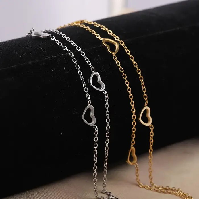 Kolmnsta – Bracelets Double couche en forme de cœur creux pour femmes et filles