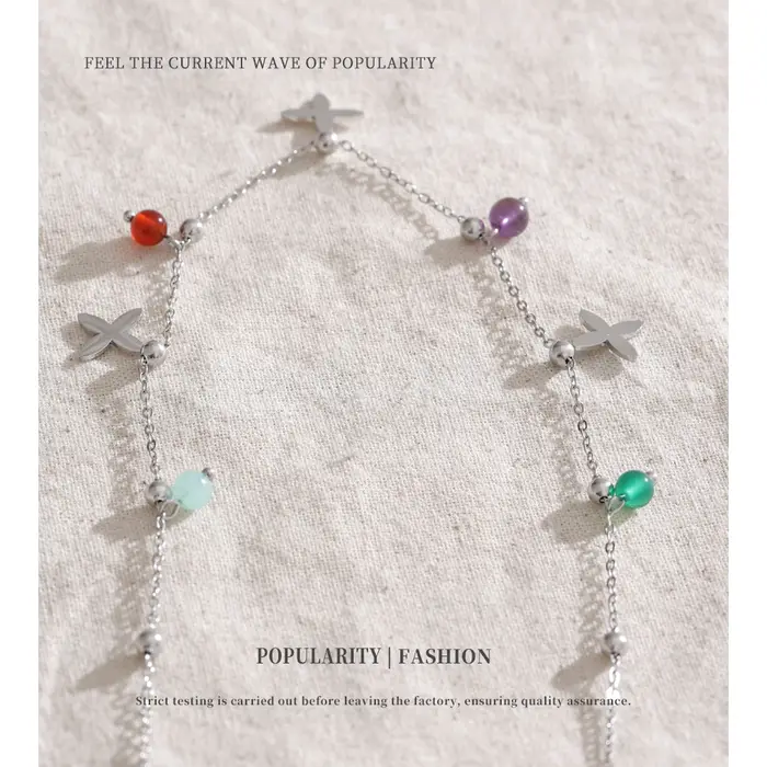 Collier femme pierre naturelle coloré fleur en forme pendentif