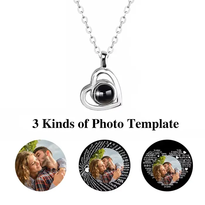 Collier de projection personnalisé avec photo en forme de cœur, collier "Je t'aime" en 100 langues, cadeau d'anniversaire personnalisé pour femme, bijou unique à offrir