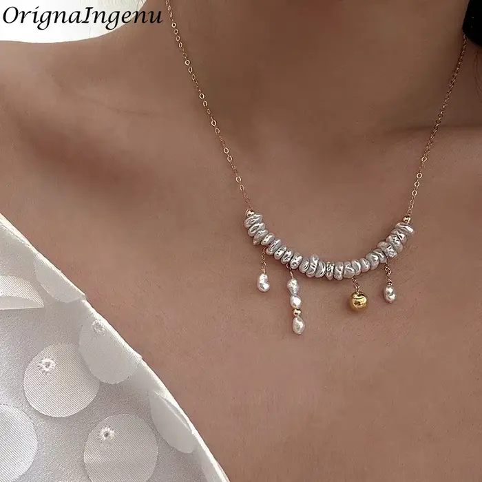 Collier de perles baroques remplies d'or 14K pour femmes, ras du cou délicat fait à la main, résista