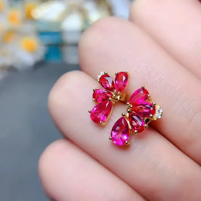 MeiBaPJ-Boucles d'oreilles en topaze rose naturelle pour femme