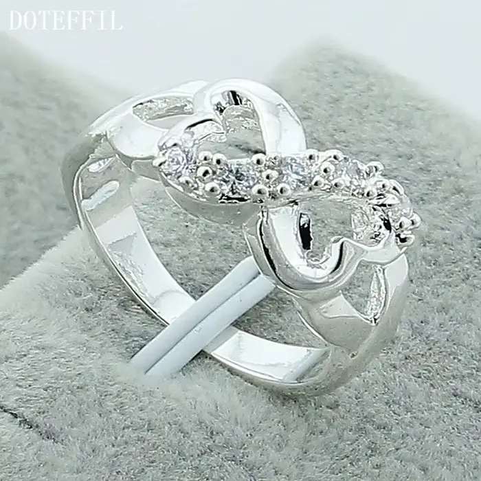 DOTEFFIL-Bague double cœur en argent regardé 925 pour femme, bijoux de charme, fête de fiançailles, 