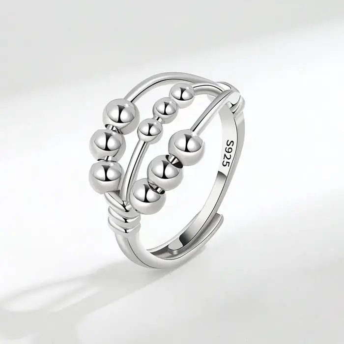 Bague d'anxiété réglable en perles bohème pour femmes, rotation libre, Bague Anti-Stress, Fidget Spi