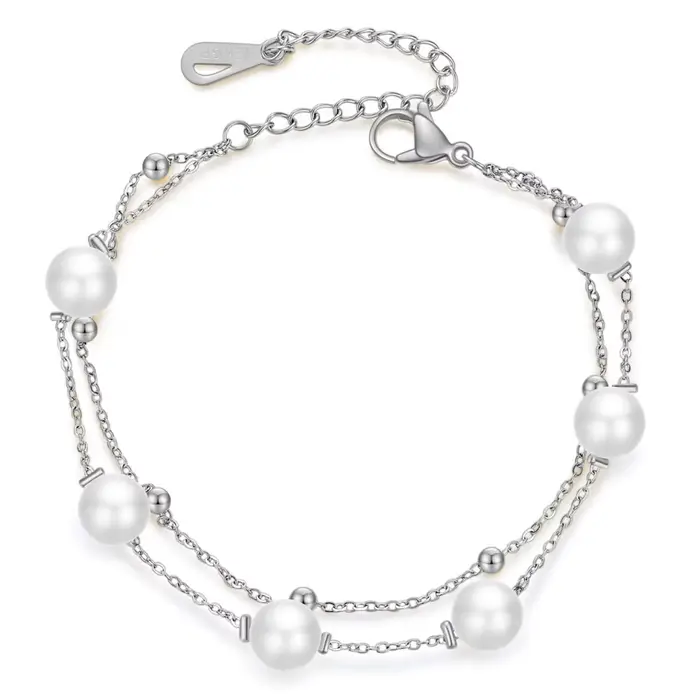 Bracelet réglable rond double couche en acier inoxydable incrusté de coquille personnalisé pour femm
