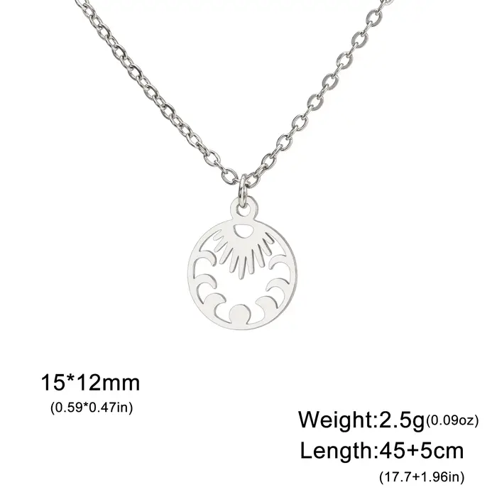 Collier soleil et lune pour femmes, acier inoxydable, bijoux tendance, mini pendentif rond, cadeaux 