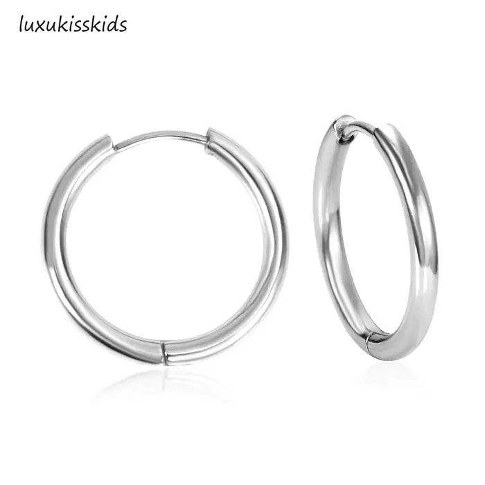 LUXUKISSKIDS – boucles d'oreilles créoles, 1 paire, Anti-allergie, pour femmes/hommes, Huggie rondes