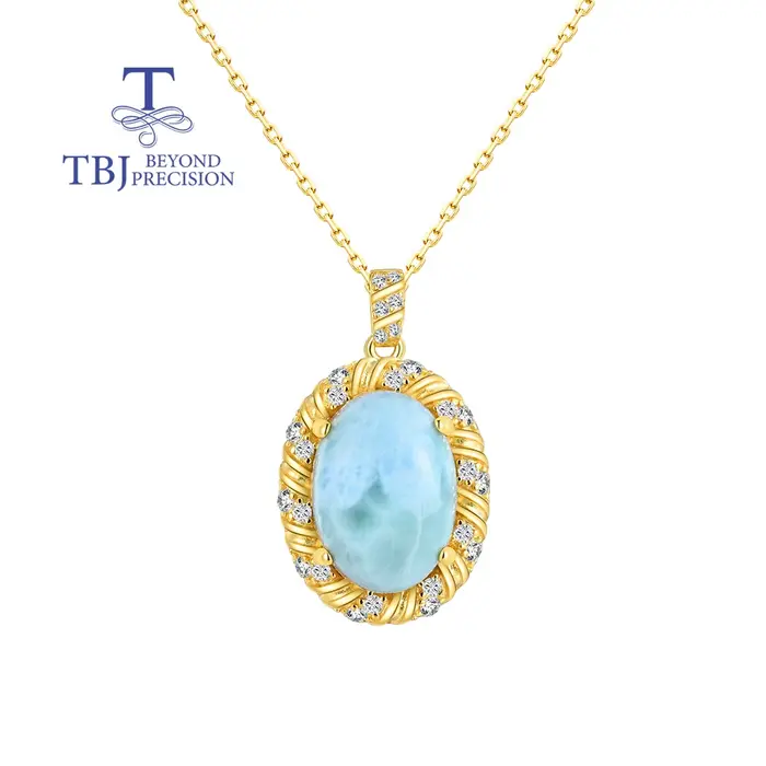 Véritable pierre précieuse naturelle bleu Larimar grand pendentif en pierres précieuses collier 925 