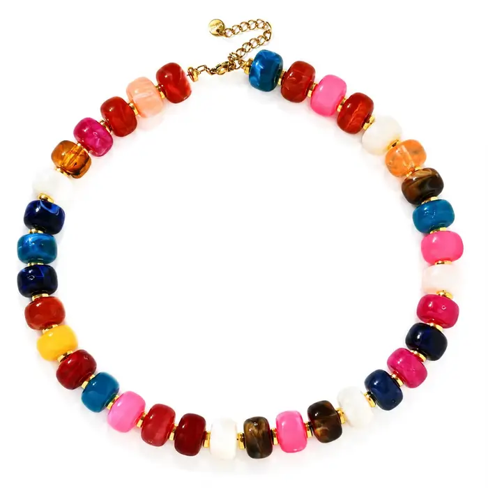 Collier ras du cou en perles de résine pour femme, collier ras du cou épais et coloré en acrylique, 