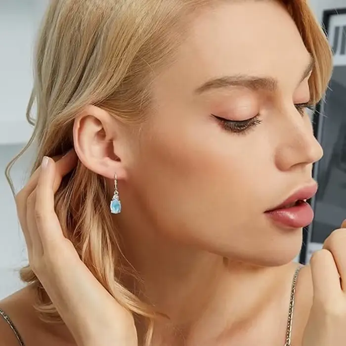 Boucles d'oreilles de luxe en pierre Larimar naturelle S925