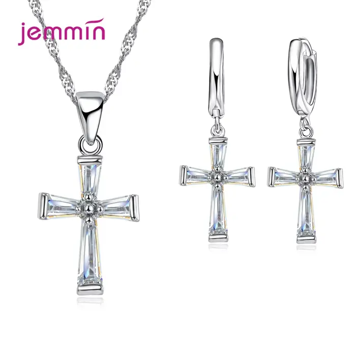 Mode ensemble de bijoux pour femmes filles 925 en argent Sterling ensemble de bijoux croisement pend