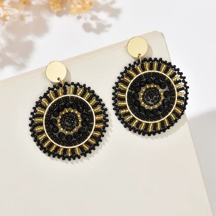 Boucles d'oreilles pendantes rondes en perles faites à la main de style bohème vintage, parfaites po