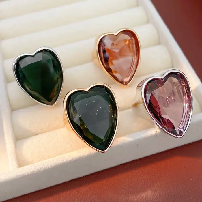 Bague ouverte en forme de cœur, bague haut de gamme