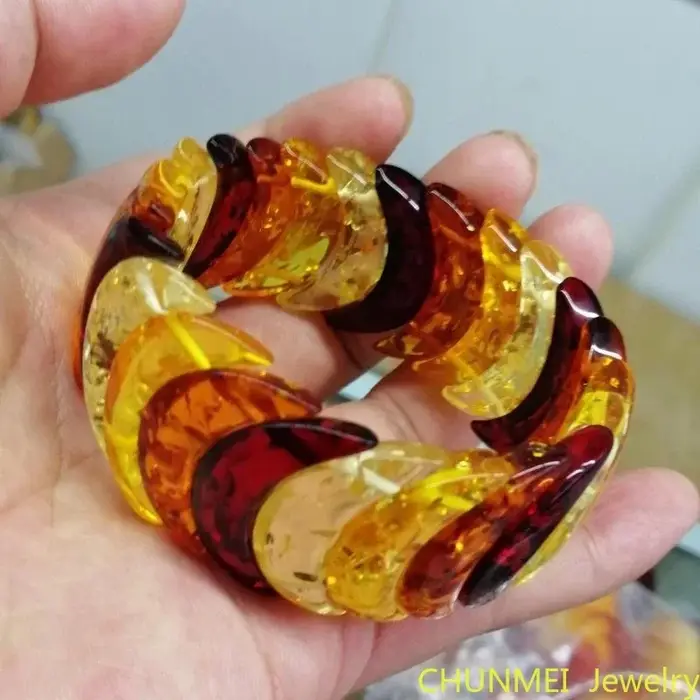 Bracelet amulette perlée élastique pour femme et homme, ambre naturel coloré, miel coloré, avertir l